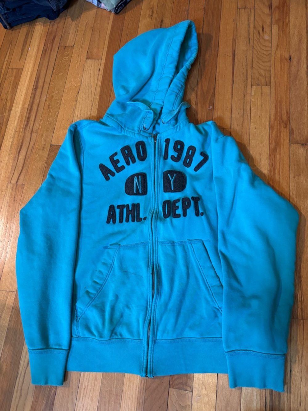 Aeropostale Teal Zip-Up Hoodie with Logo Patch